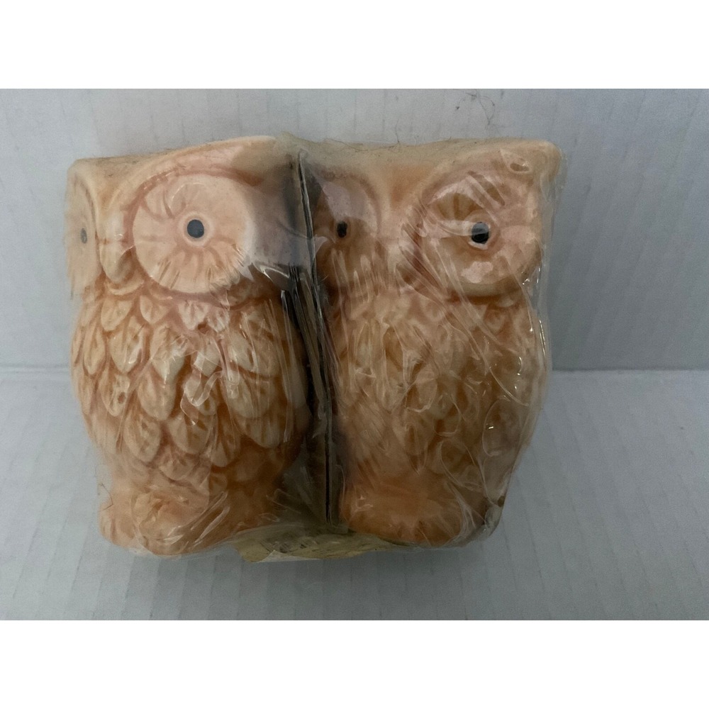 Vintage Ceramic Owl Salt & Pepper Shakers 3" Stoppers Brown Retro Animal Birds